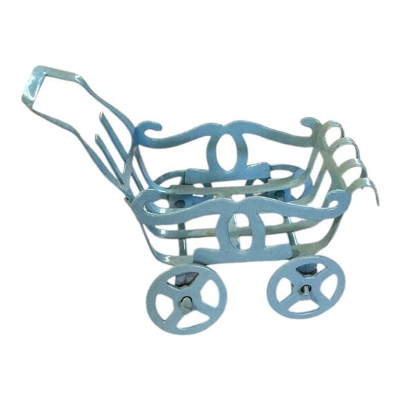 Other - dollhouse miniature Light Blue Metal Stroller